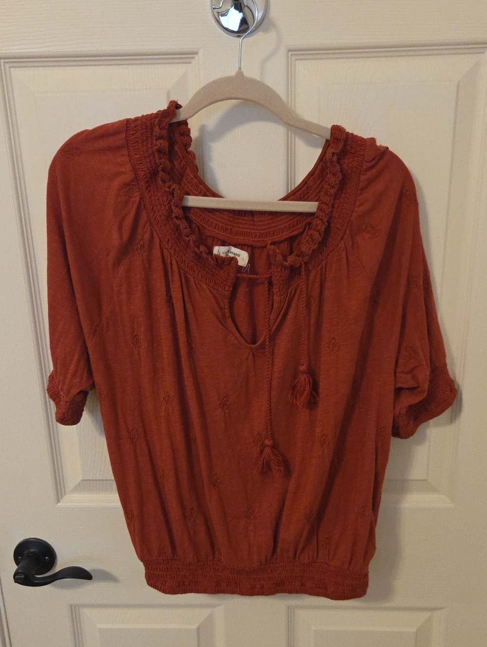 Lucky Brand Rust Tassel Peasant Blouse